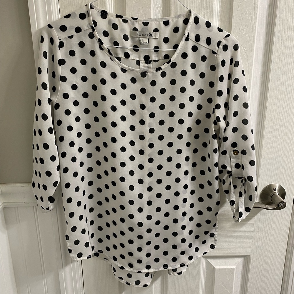 White and Black Forever 21 Polka Dot Blouse